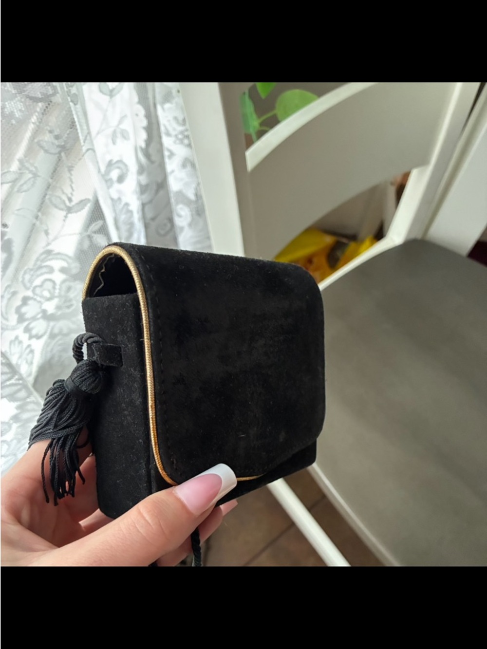 Rare Vintage Yves Saint Laurent Black Suede Mini Crossbody Gold Trim Roped Strap - Picture 2 of 5